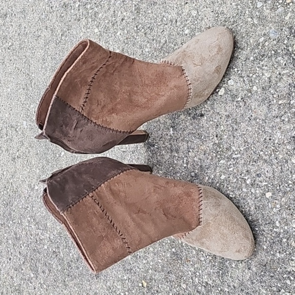 Joie Suede Colorblock Pattern Patchwork Heeled Bo… - image 1